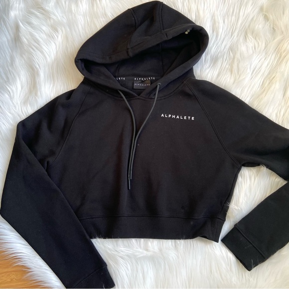 Alphalete Tops - Alphalete Cropped Pullover Fleece Lined Hoodie Black Size Small